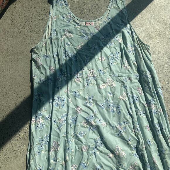 R&K Women's XL Dress Blue Rayon Floral Full Length Maxi Dress - Picture 2 of 5